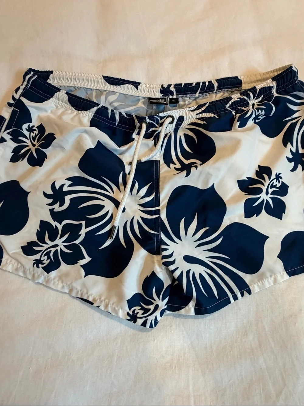 Men's Navy Floral Swim Trunks - Classic Tropical Beach Shorts